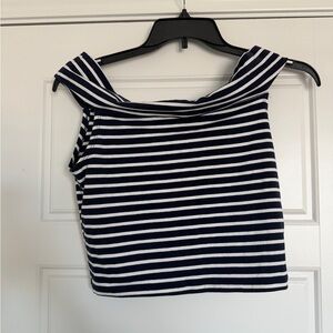 Wild Fable Navy and White Striped Crop Top